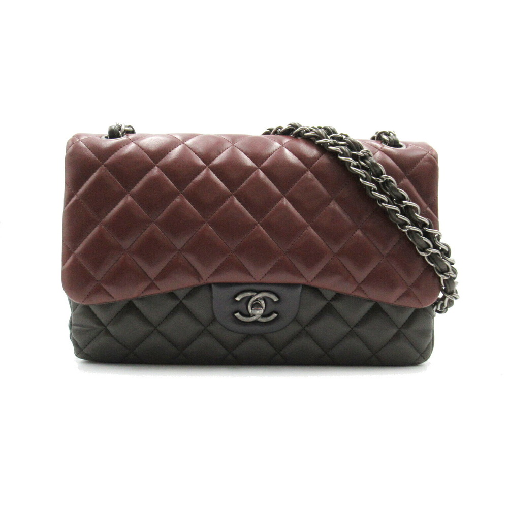 CHANEL Big Matelasse W Flap W Chain Shoulder Bag Leather Khaki/Bordeaux/Navy